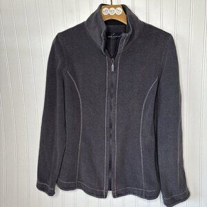 Daniel Hechter Jacket Womens M Paris Terry Fleece‎ Zip Front Gray Pink Topstitch